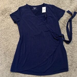 NWT Motherhood Maternity Navy Nursing Wrap Blouse Top Large